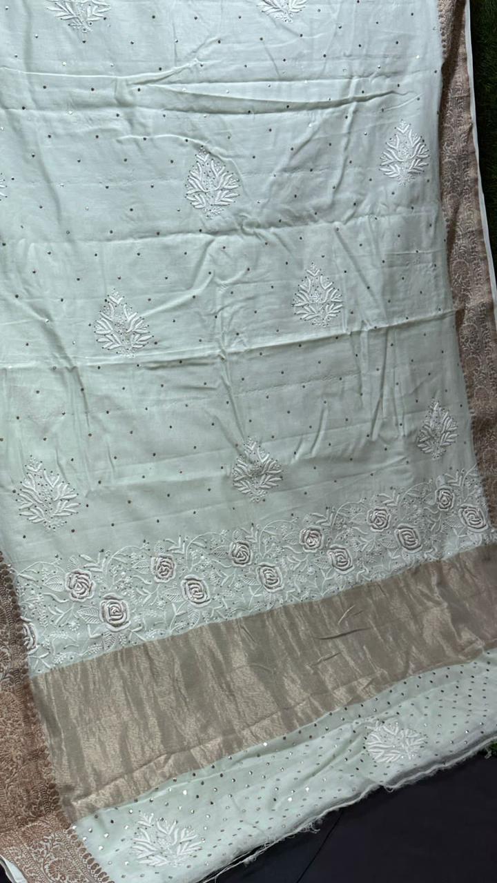 Chikankari Pure Silk Saree